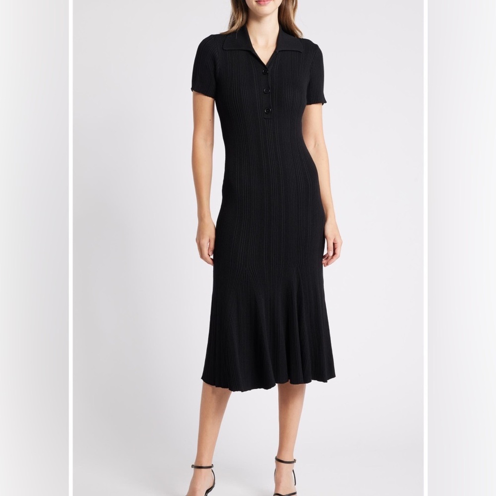 julia jordan Black Ribbed SHORT SLEEVE MIDI SWEATER DRESS WOMEN SIZE XL